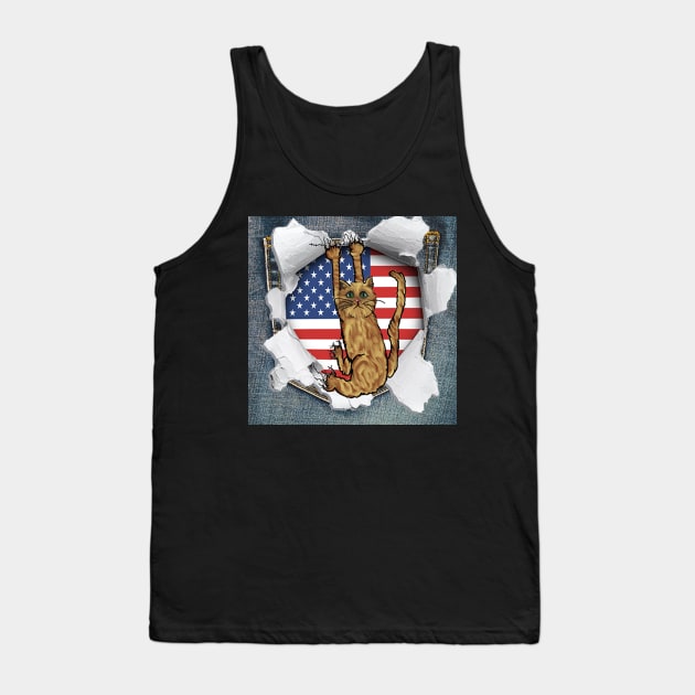 Funny Cat American Flag Cat Lover Gifts Tank Top by tamdevo1